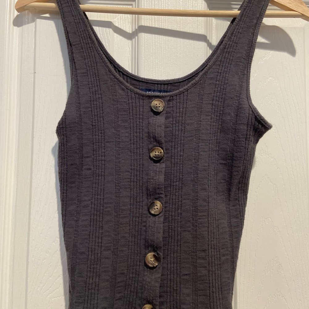 American Eagle Outfitters Black Ribbed Tank with Button Front